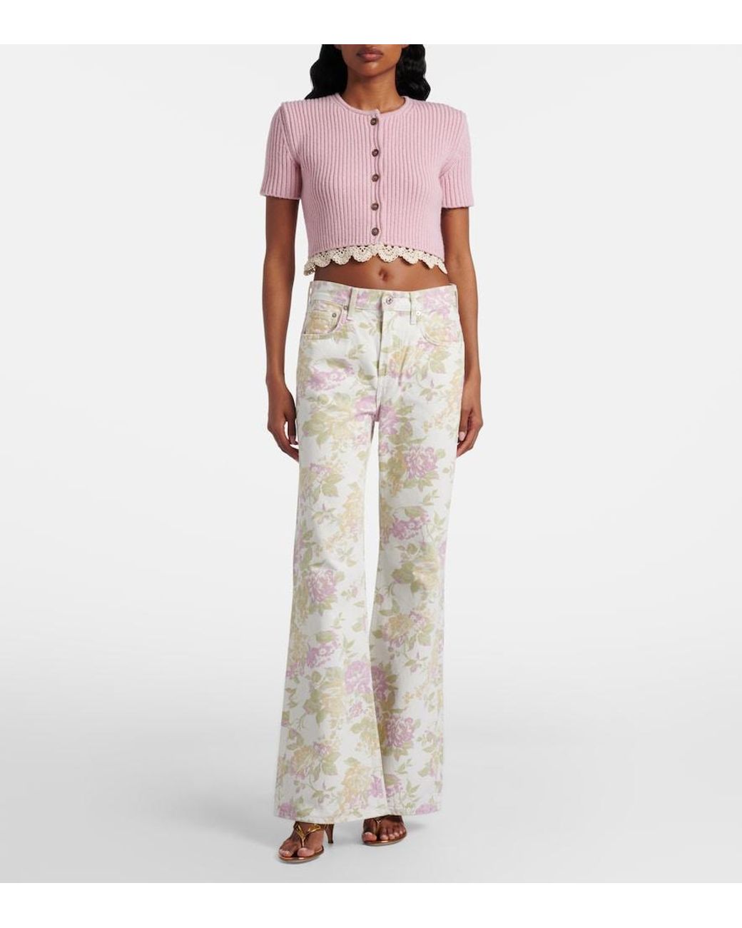 Citizens of Humanity White Kimberly '70S Floral Flared Jeans