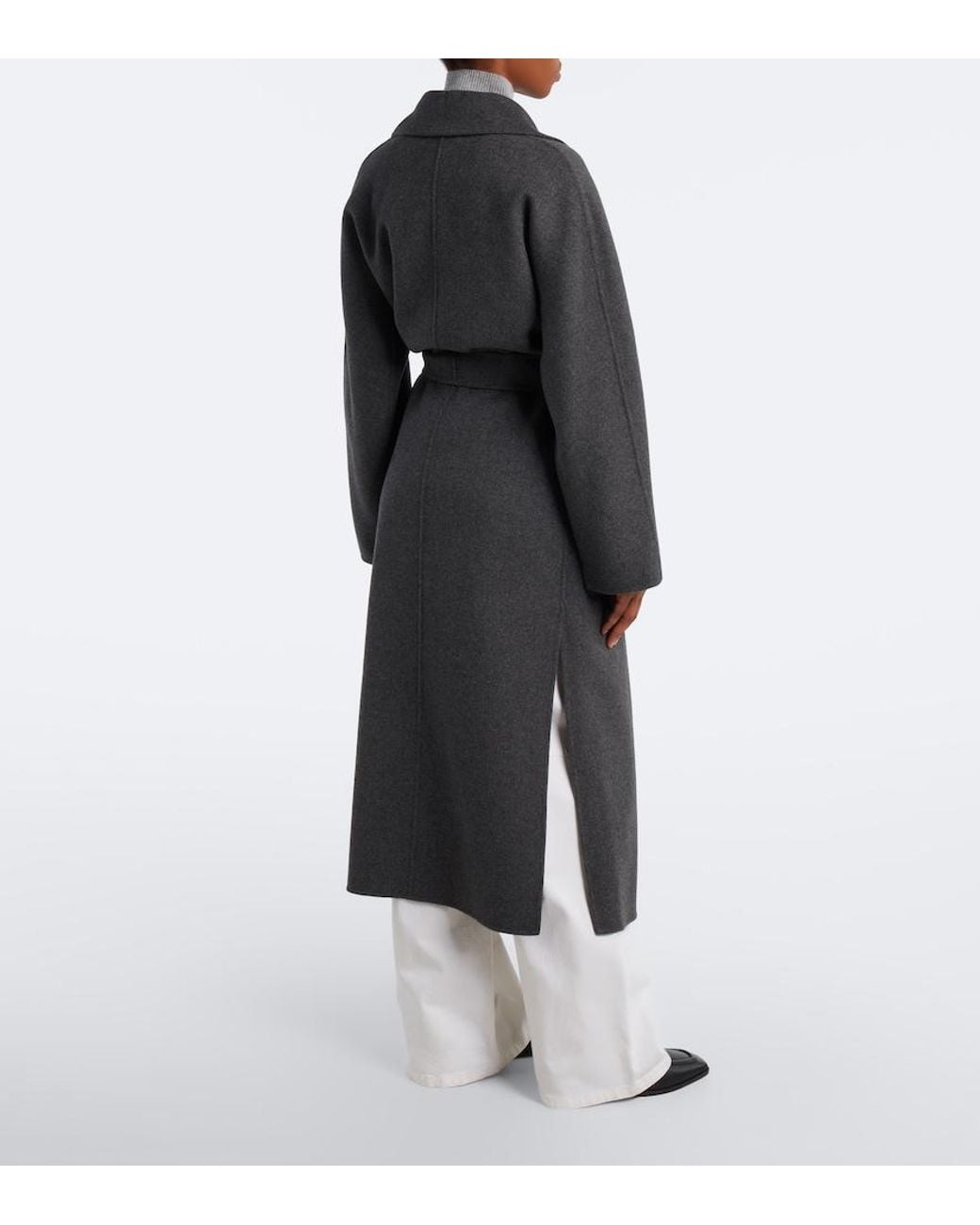 Max Mara Black Scarf-Detail Virgin Wool Wrap Coat