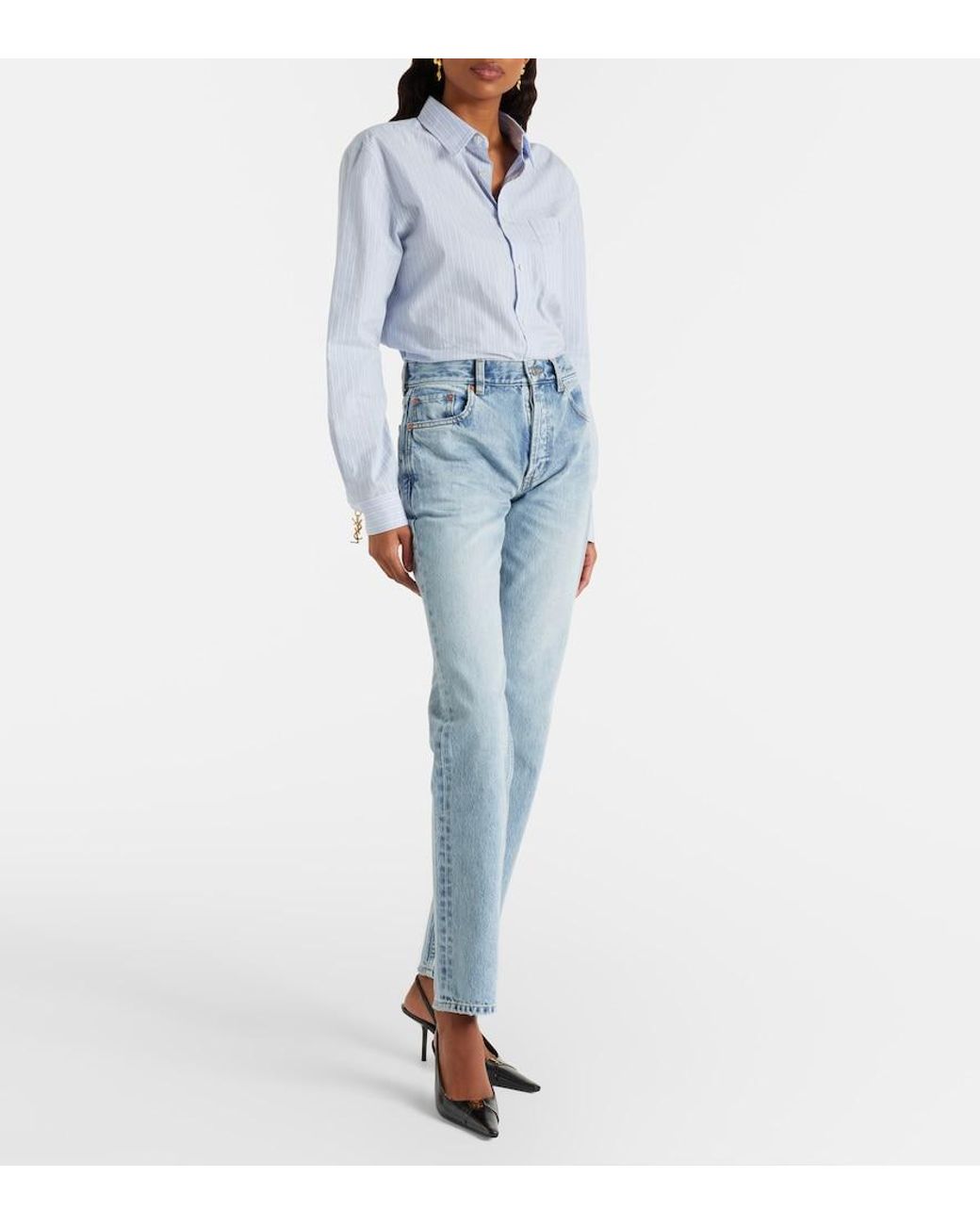 Saint Laurent Blue High-Rise Straight Jeans