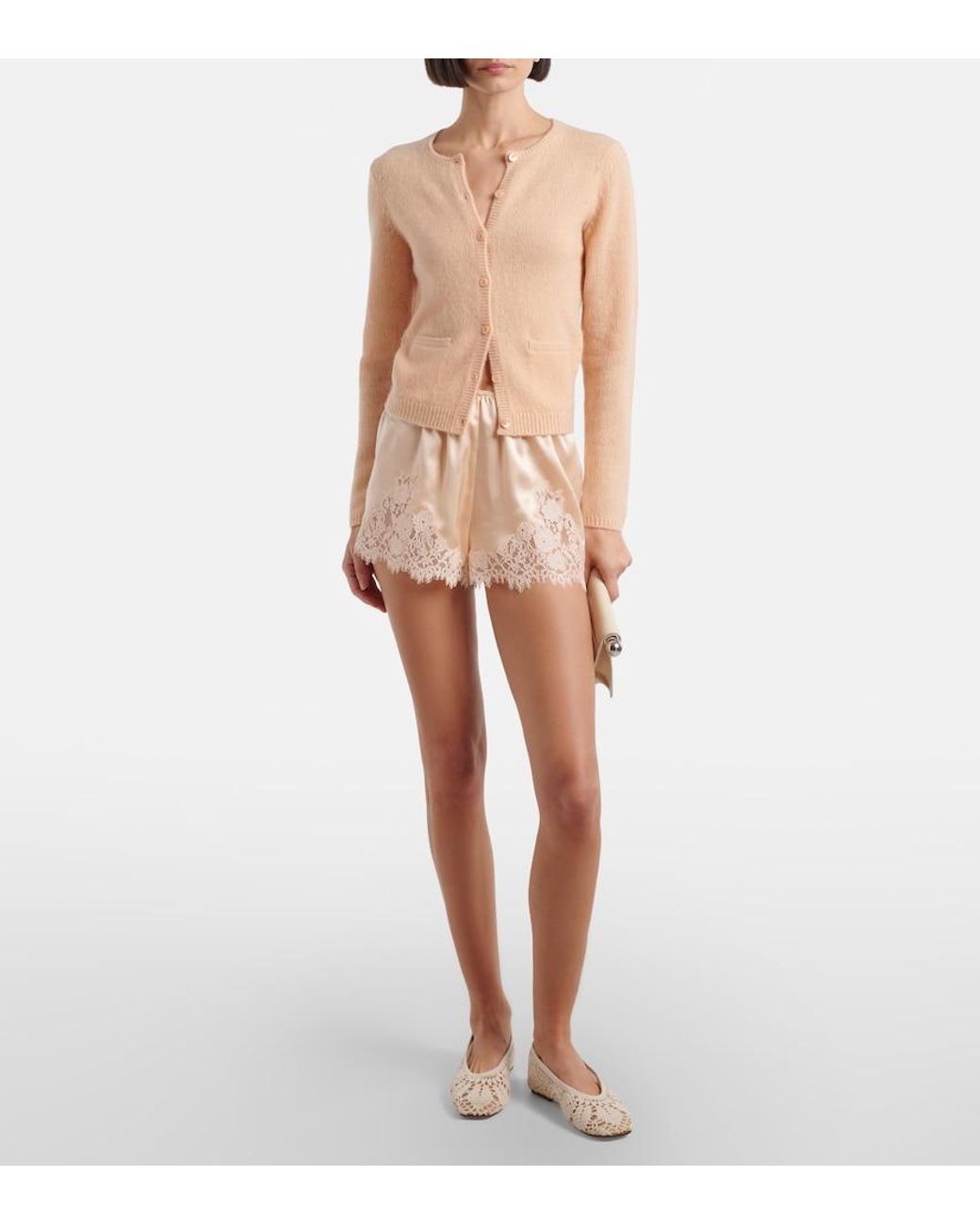 Doen Natural Iona Lace-Trimmed Silk Shorts