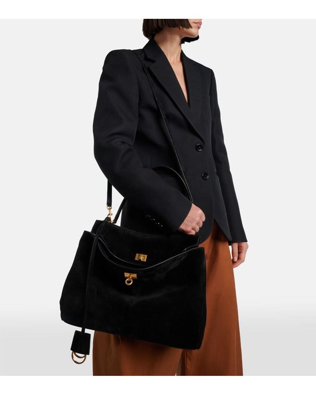 Balenciaga Black Rodeo Medium Suede Shoulder Bag