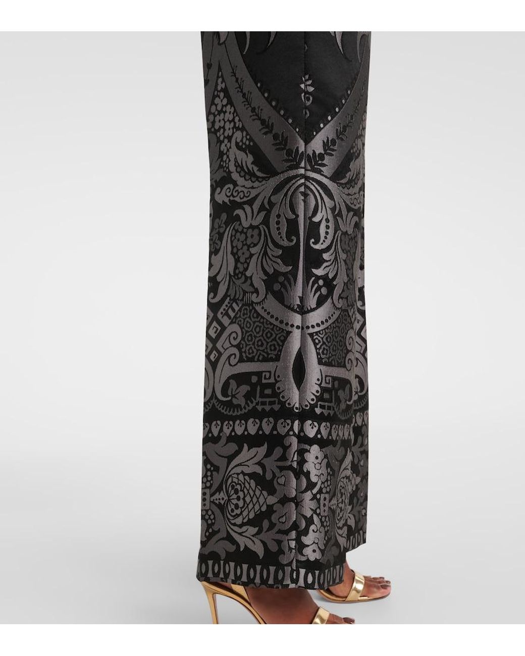 Etro Black Silk Jacquard Palazzo Trousers
