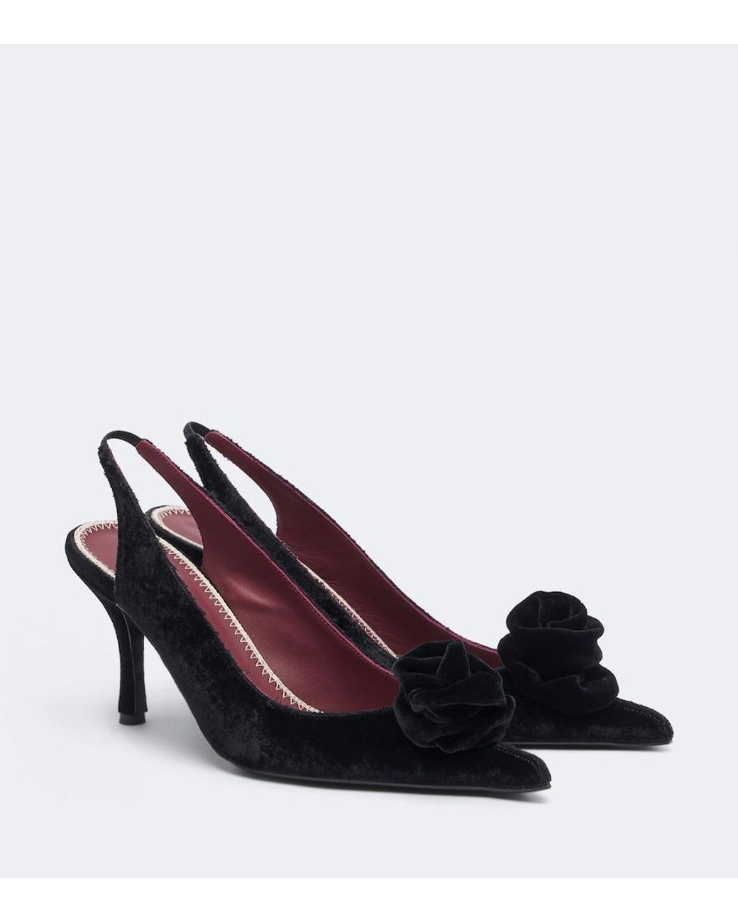 Magda Butrym Black Floral-Applique Velvet Slingback Pumps