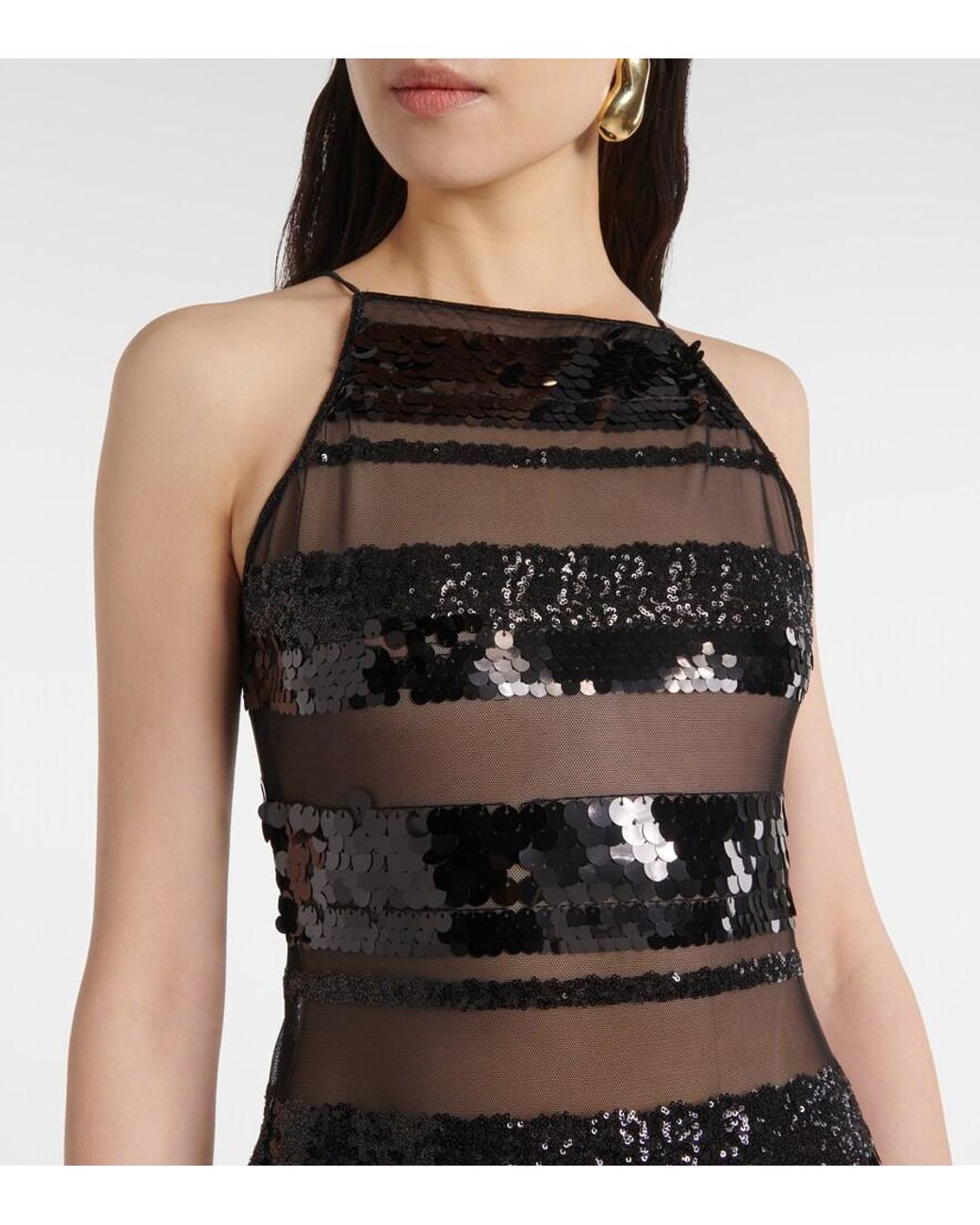 Robe Longue A Rayures Et Paillettes Oseree en coloris Black