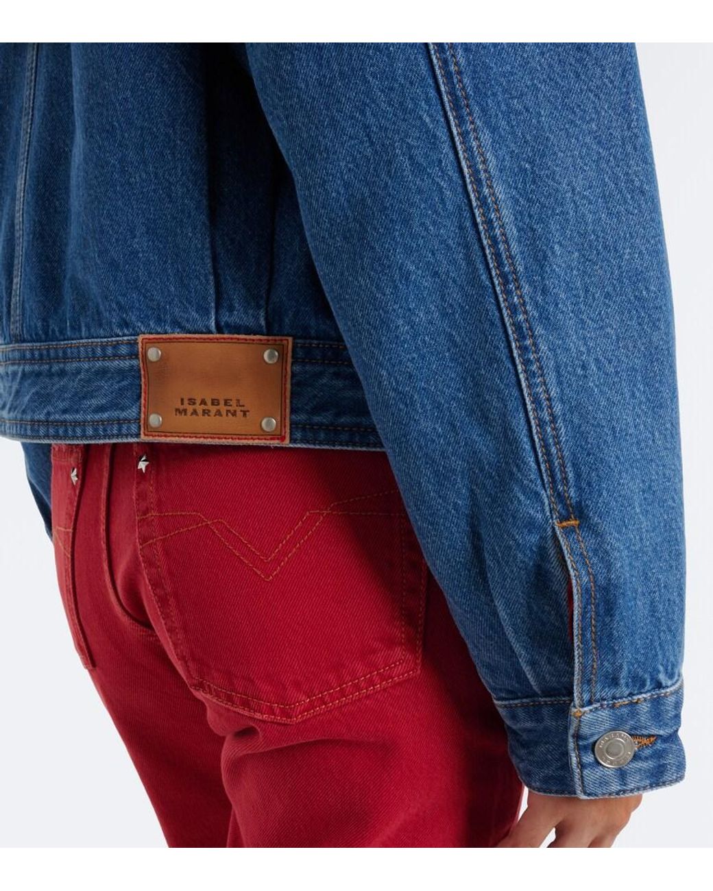 Isabel Marant Blue Devyn Leather-Trimmed Denim Jacket