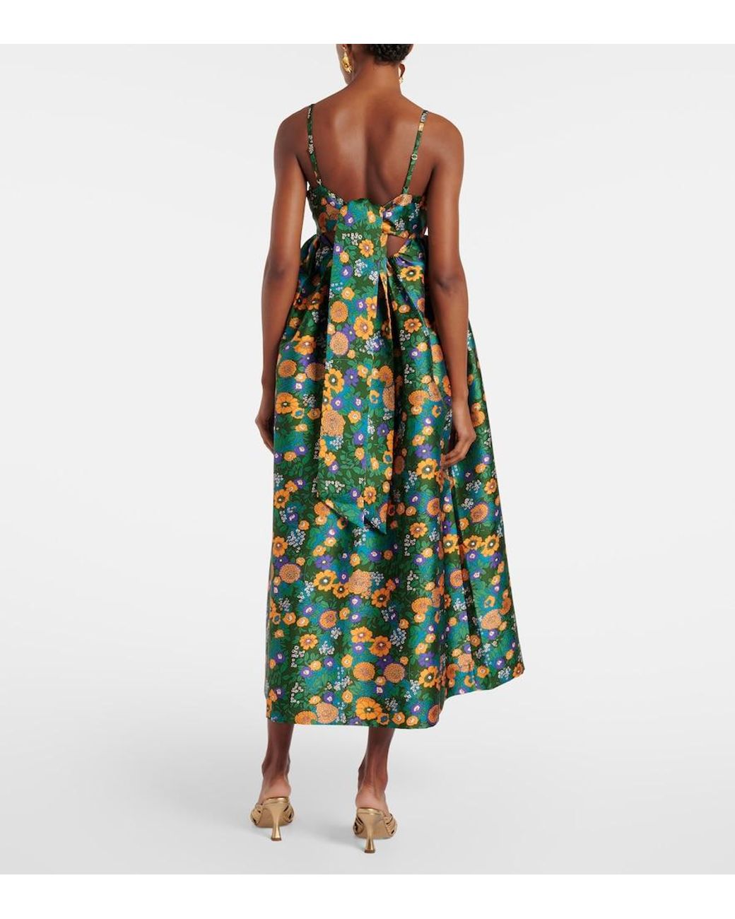 ALÉMAIS Green Printed Open-Back Midi Dress