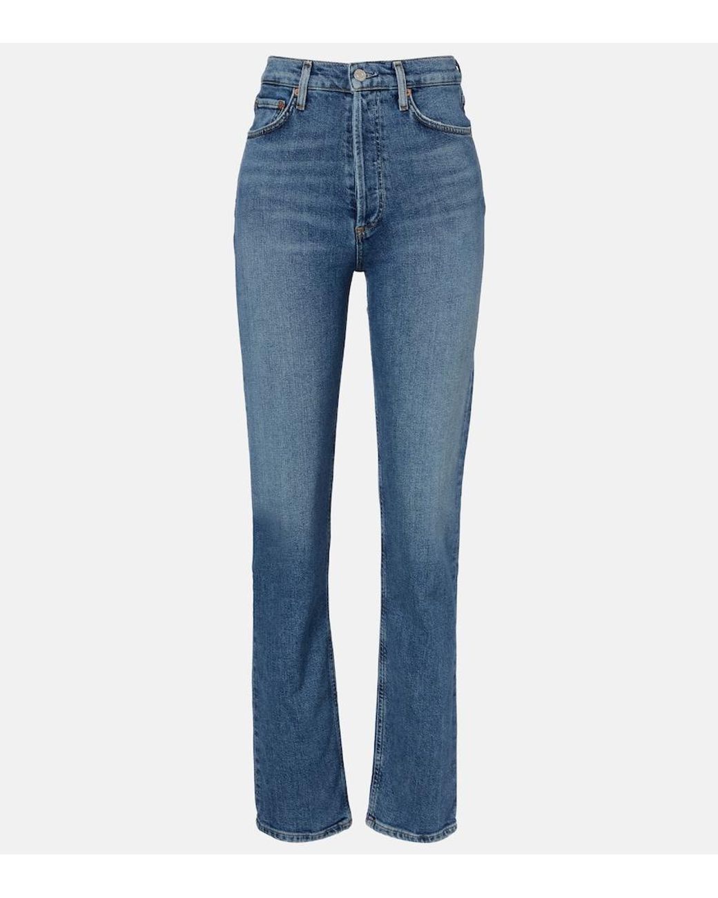 Agolde Blue 90's Pinch Waist High-Rise Straight Jeans