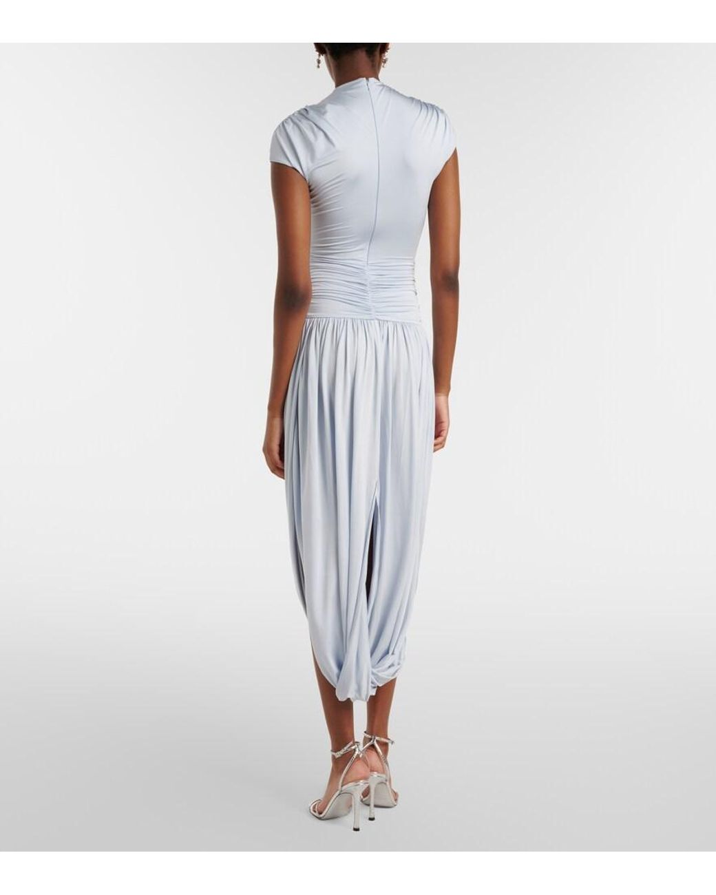 Self-Portrait Blue Draped Midi Dress