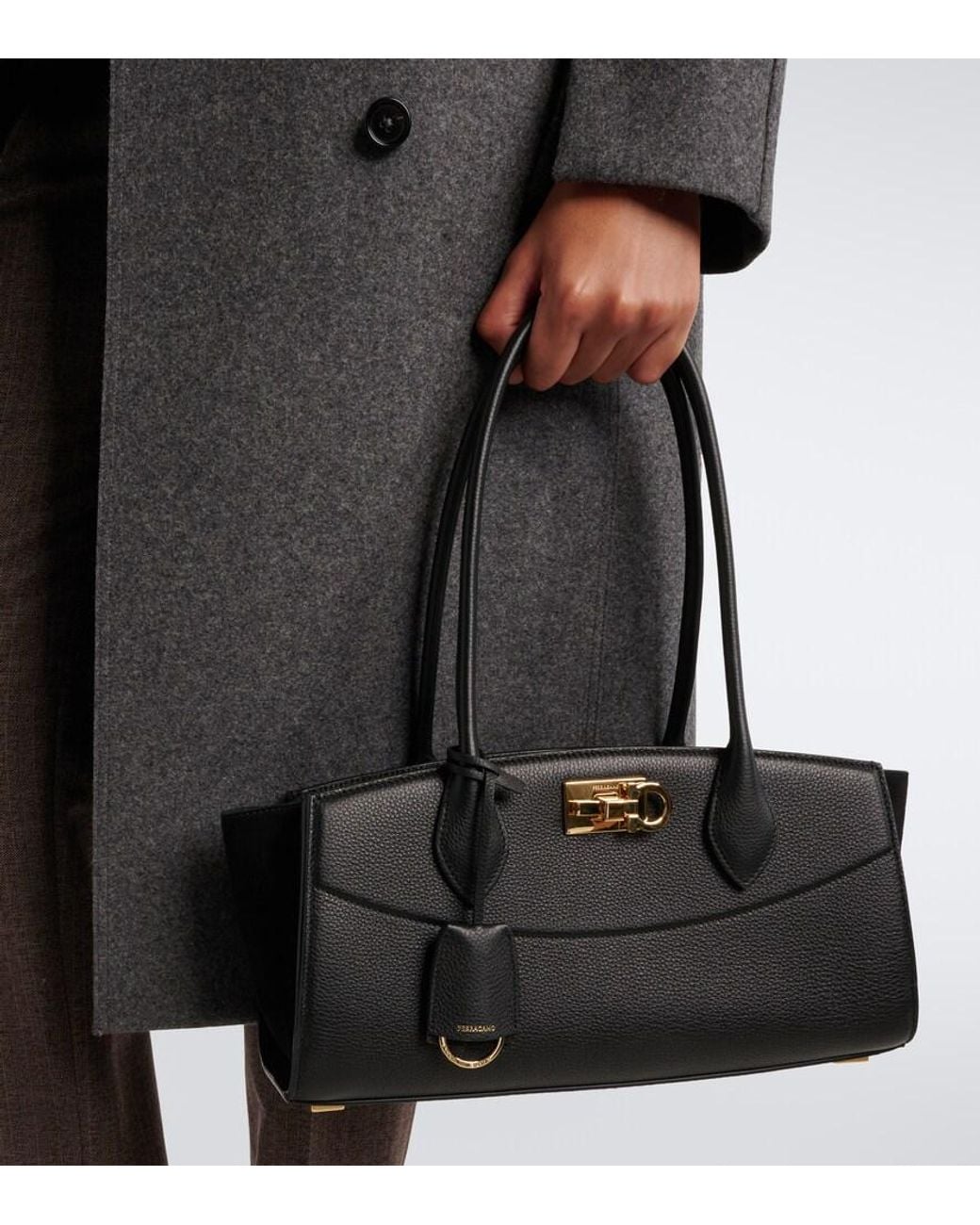 Ferragamo Black Studio East-West Small Leather Shoulder Bag
