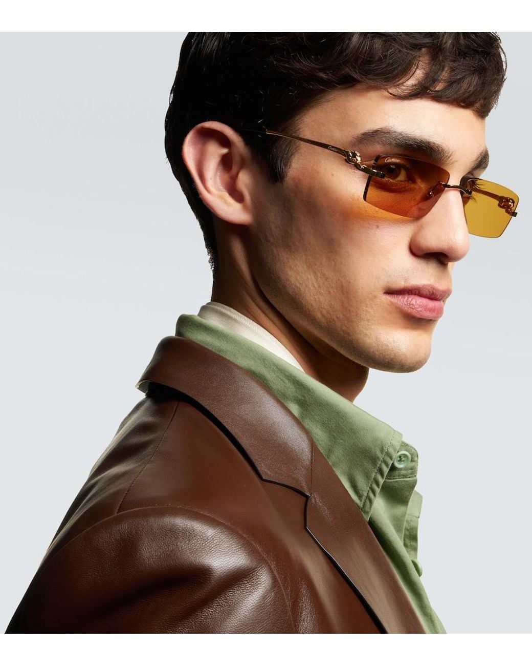 Cartier Metallic Panthere De Cartier Rectangular Sunglasses for men