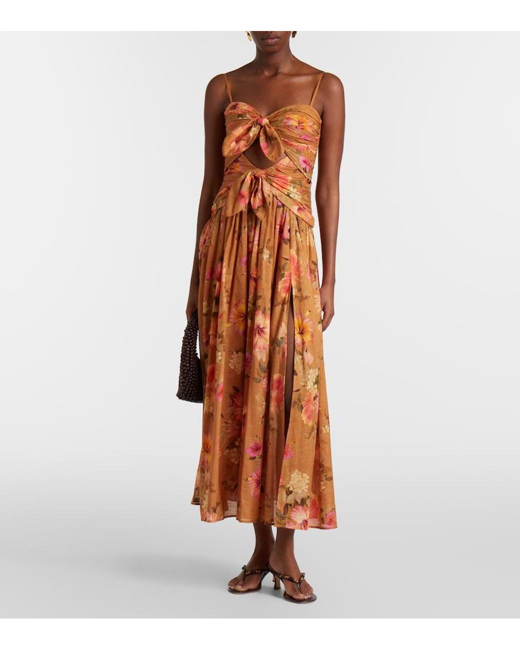 Zimmermann Orange Mahon Floral Silk Maxi Dress