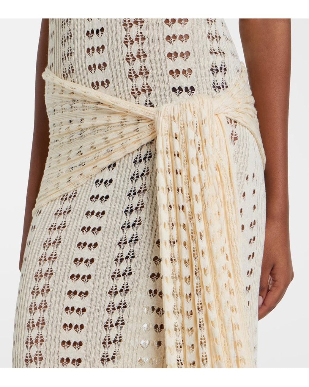 AYA MUSE Natural Ruffled Pointelle Maxi Dress