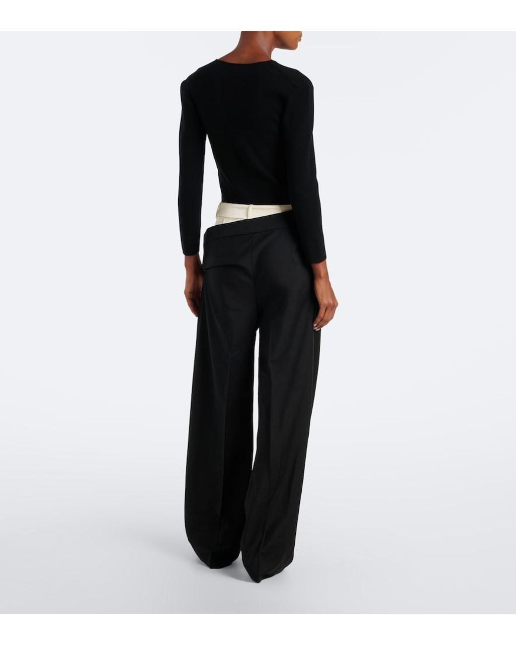 Rohe Black Wool And Mohair Paneled Wide-Leg Pants