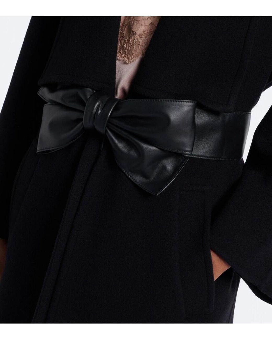 Valentino Garavani Black Bow-Detail Wool And Cashmere Coat