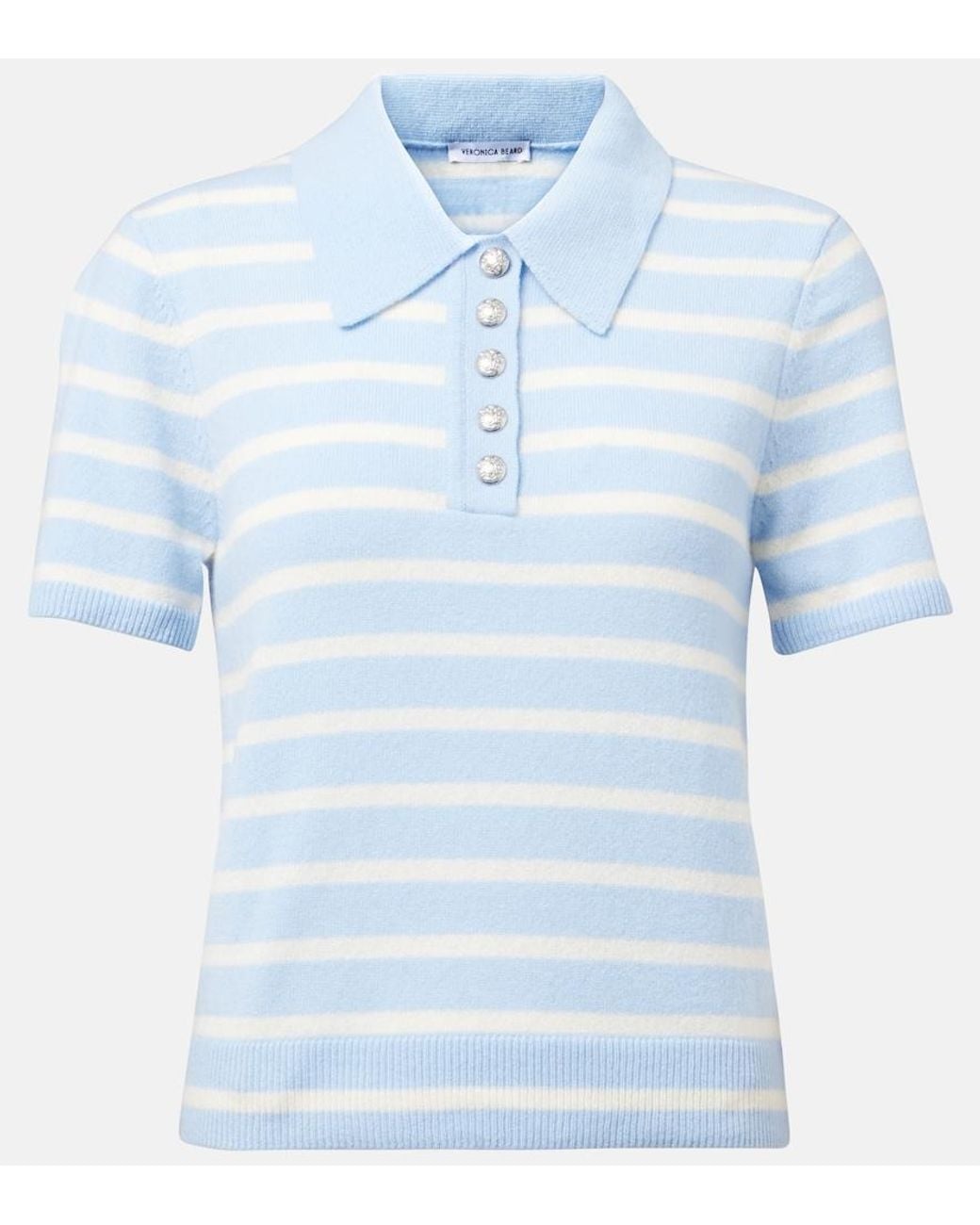 Veronica Beard Blue Shana Striped Cashmere Polo Sweater