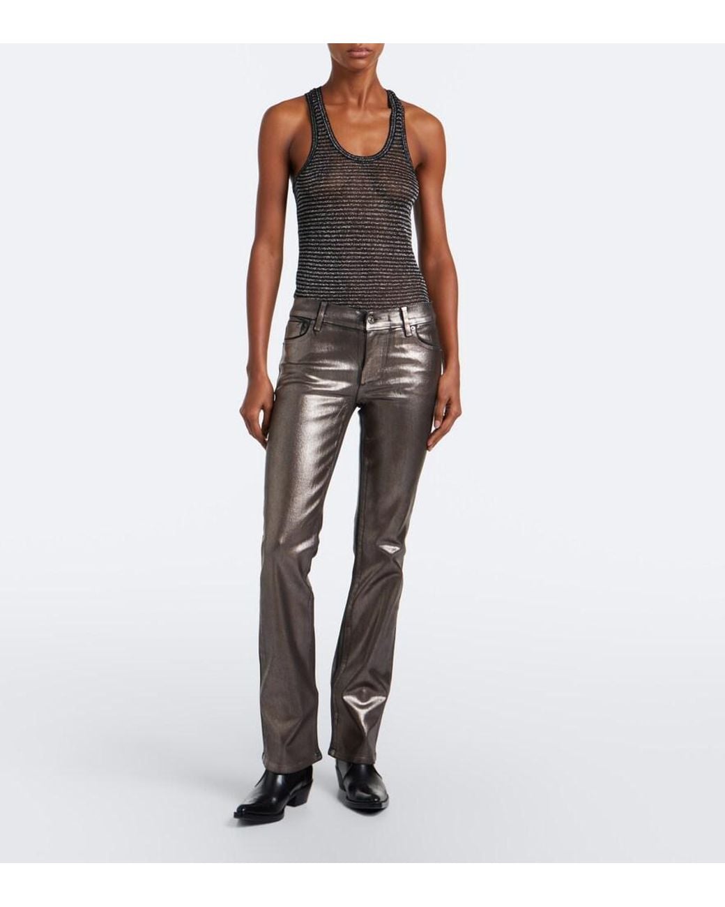 FRAME Gray Rodeo Coated Flared Jeans