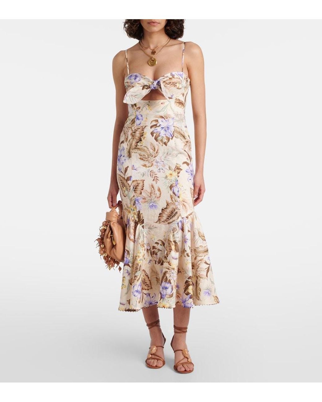 Zimmermann Natural Coco Tie-Front Linen Midi Dress