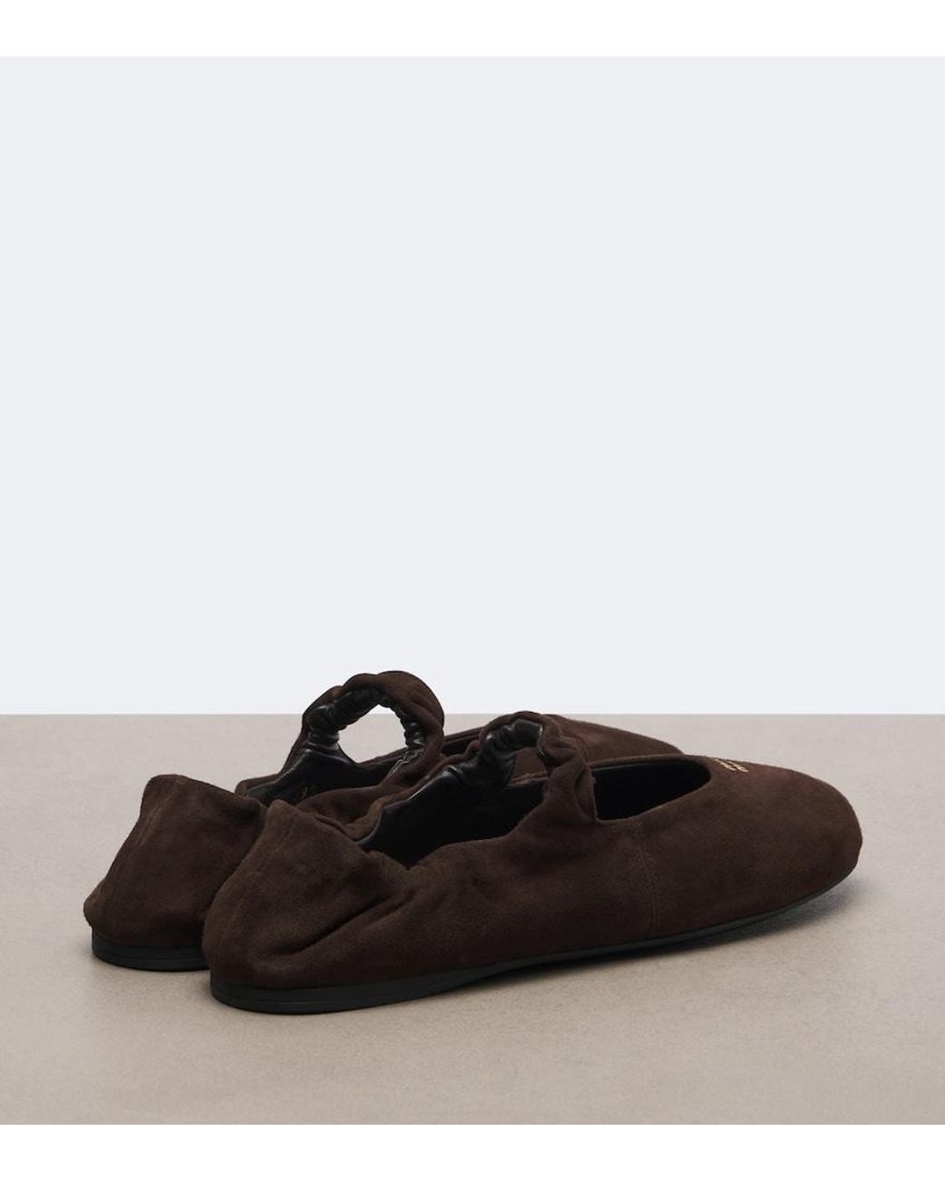 Miu Miu Brown Ruches Suede Mary Jane Flats