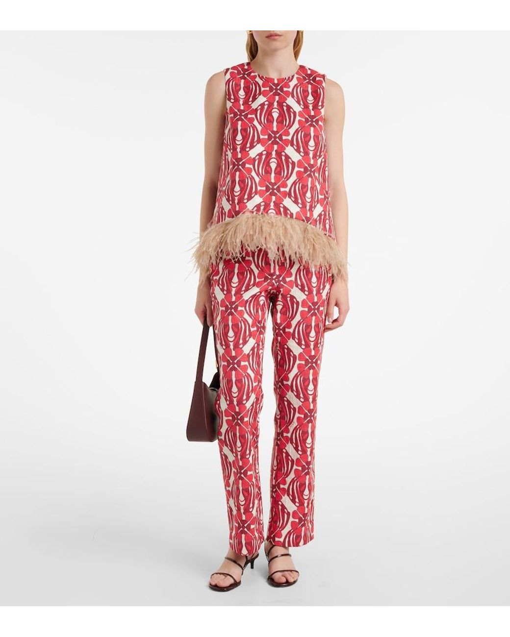 LaDoubleJ Red 24/7 Printed Cotton Straight Pants