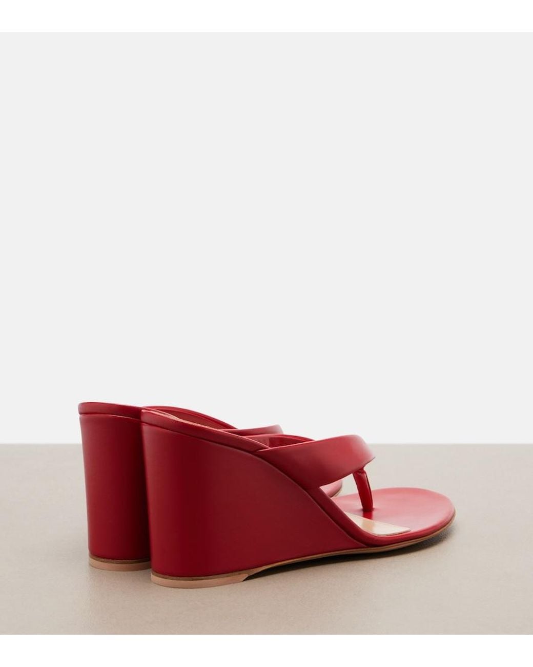 Gianvito Rossi Red Leather Wedge Thong Sandals