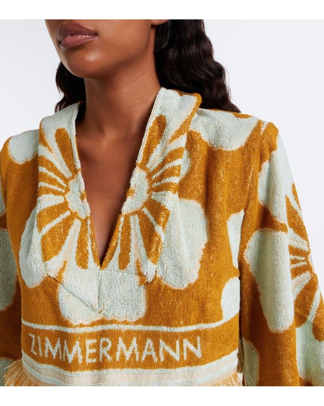 Zimmermann Metallic Fairlight Floral Cropped Terry Hoodie