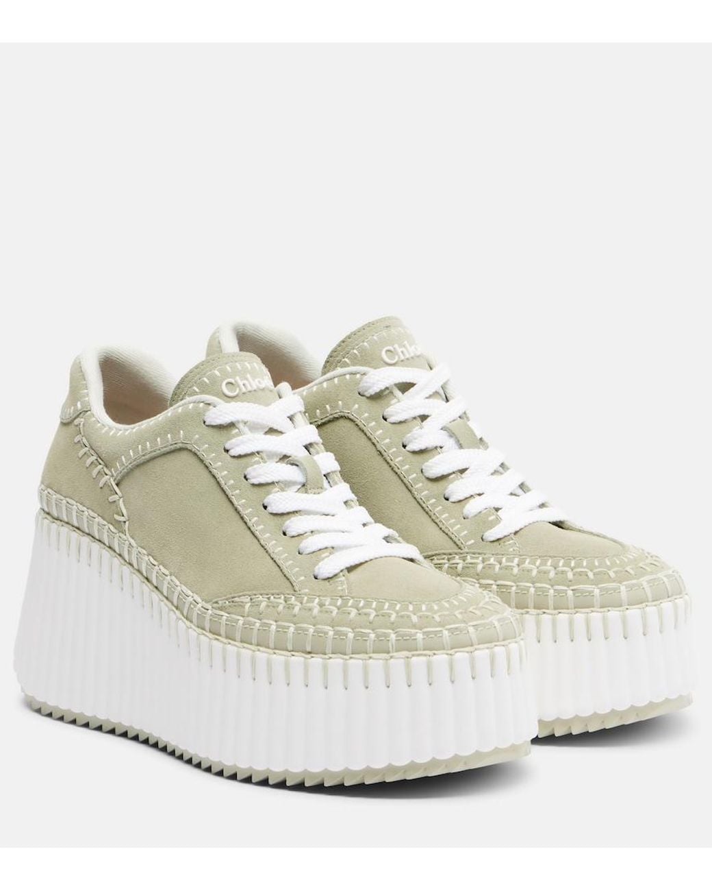 Chloé White Nama Suede Platform Sneakers