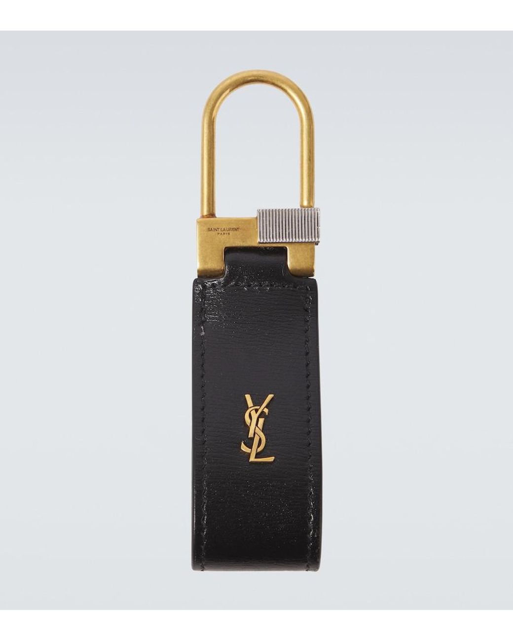 Saint Laurent Black Tiny Cassandre Leather Keychain for men