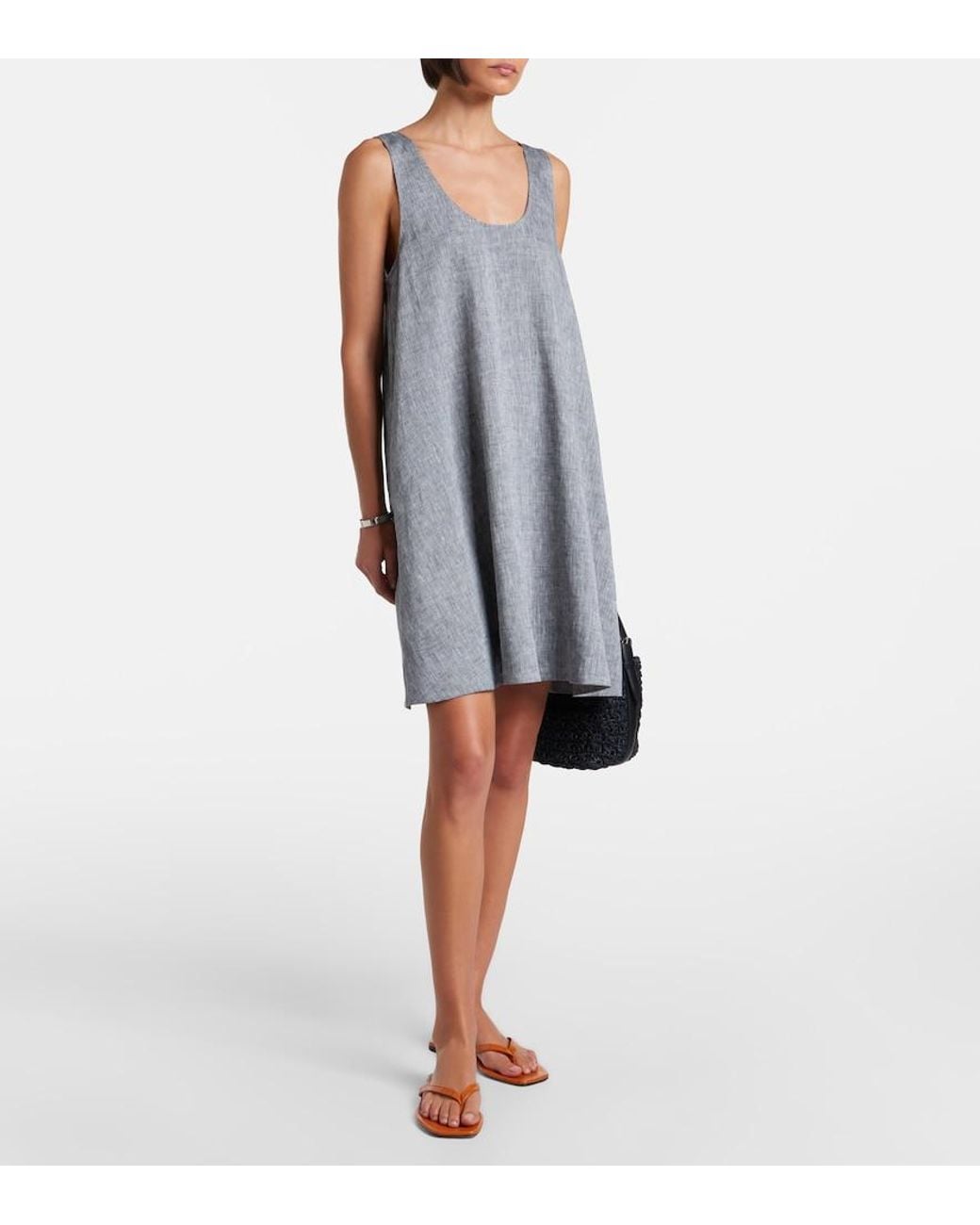 Asceno Gray Sicily Linen Minidress