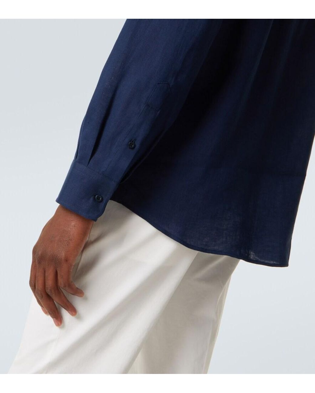 Brunello Cucinelli Blue Linen Shirt for men