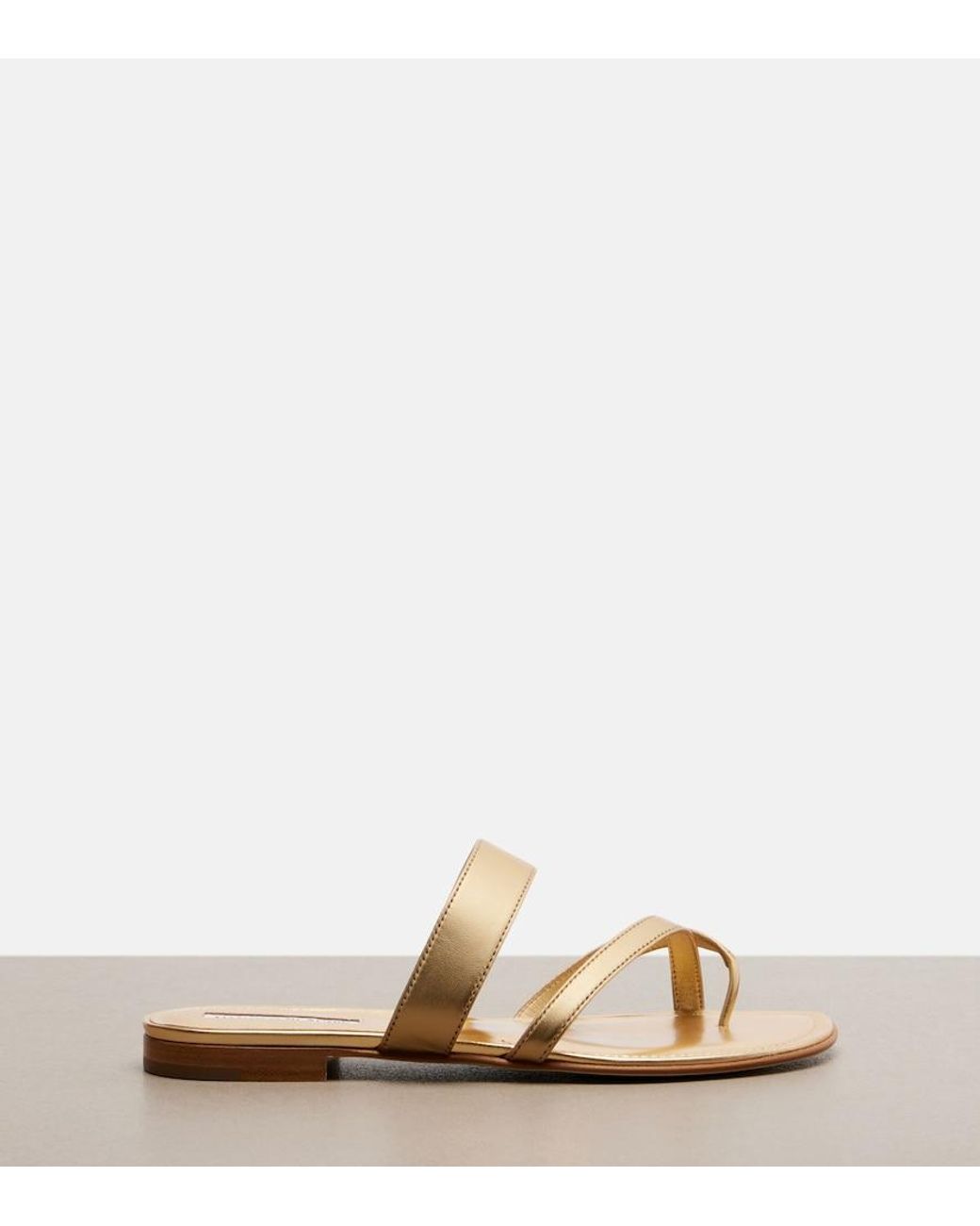Manolo Blahnik Natural Susa Metallic Leather Sandals