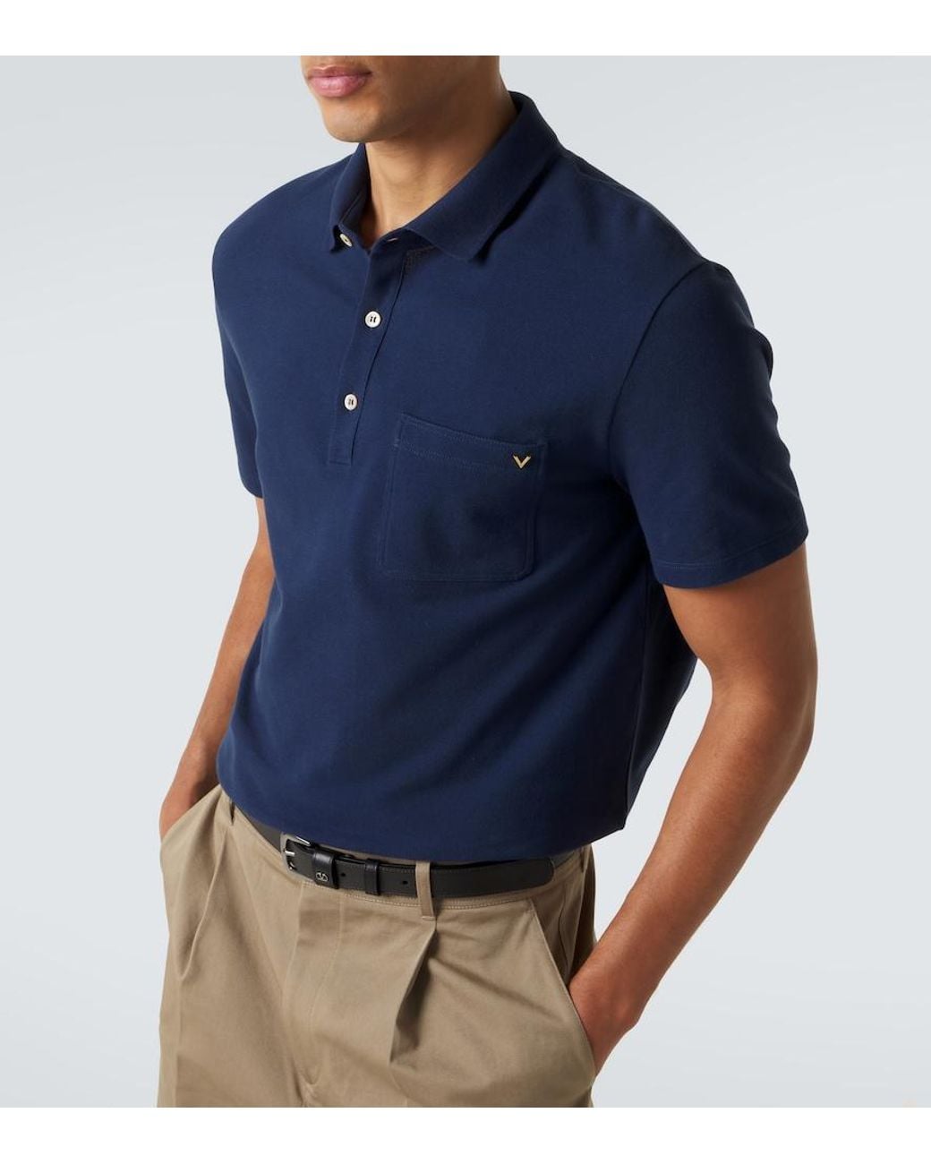 Valentino Garavani Blue Vgold Cotton Pique Polo Shirt for men
