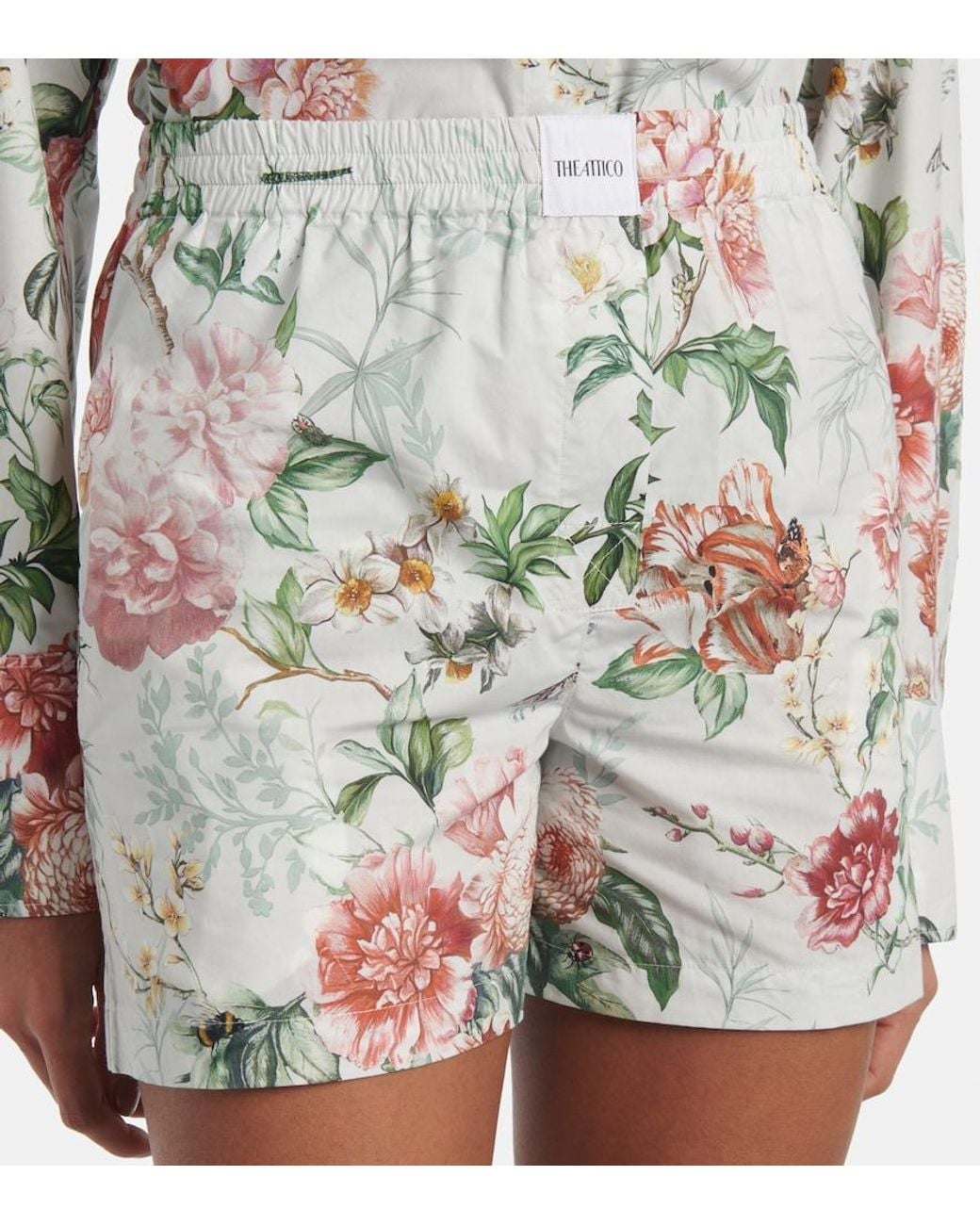 The Attico White Floral Cotton Poplin Shorts