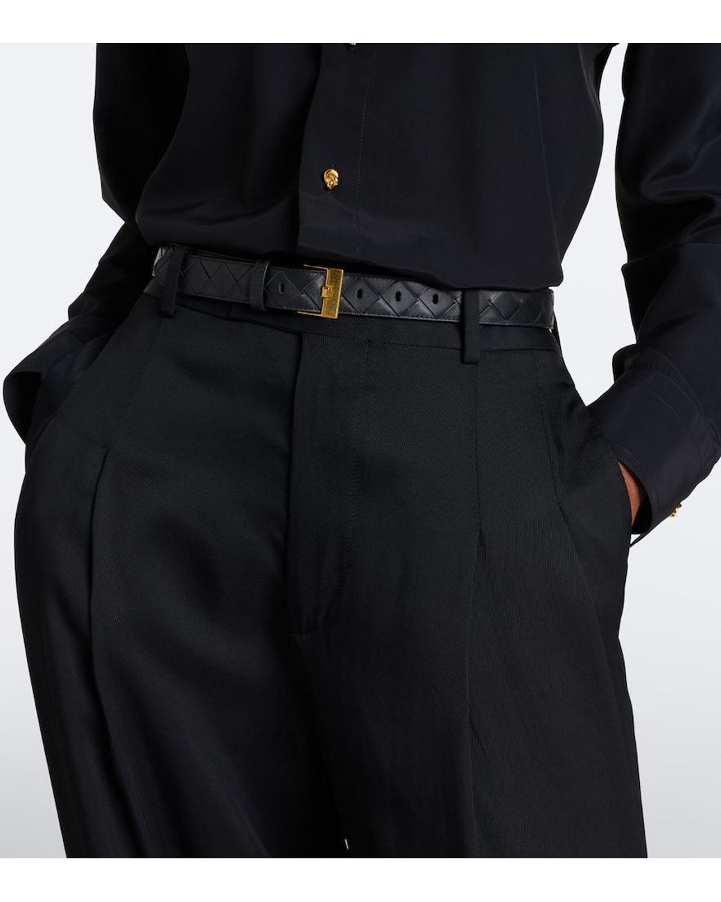 Bottega Veneta Black Intrecciato Leather Belt