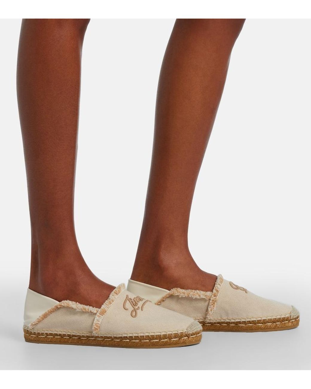 Jimmy Choo Natural Avi Embroidered Canvas Espadrilles
