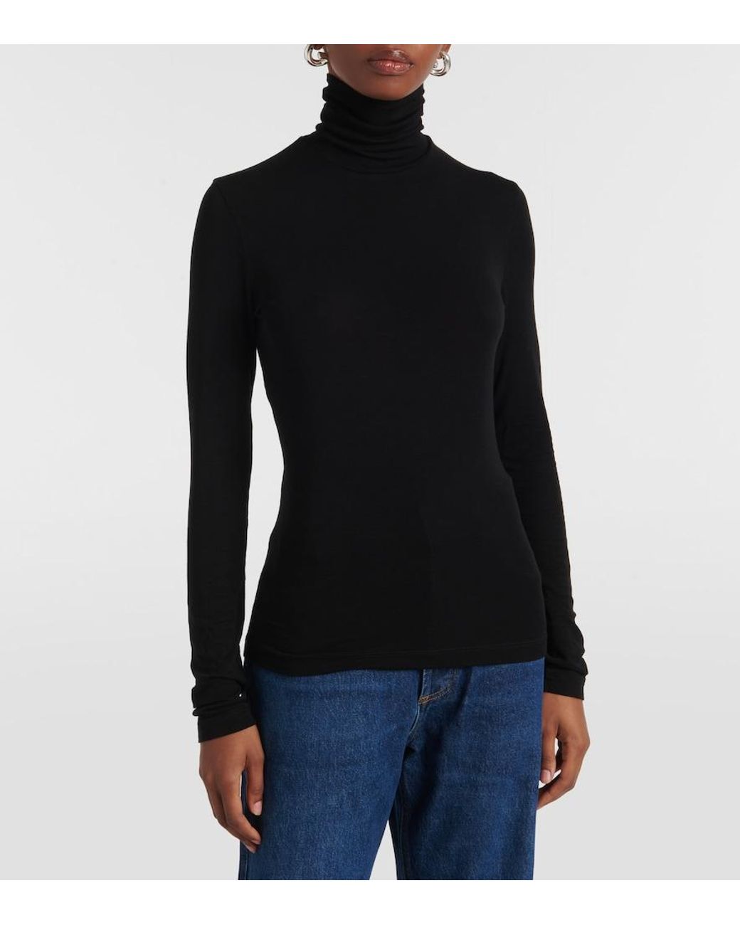 Agolde Black Lyocell Turtleneck Long-Sleeved Top
