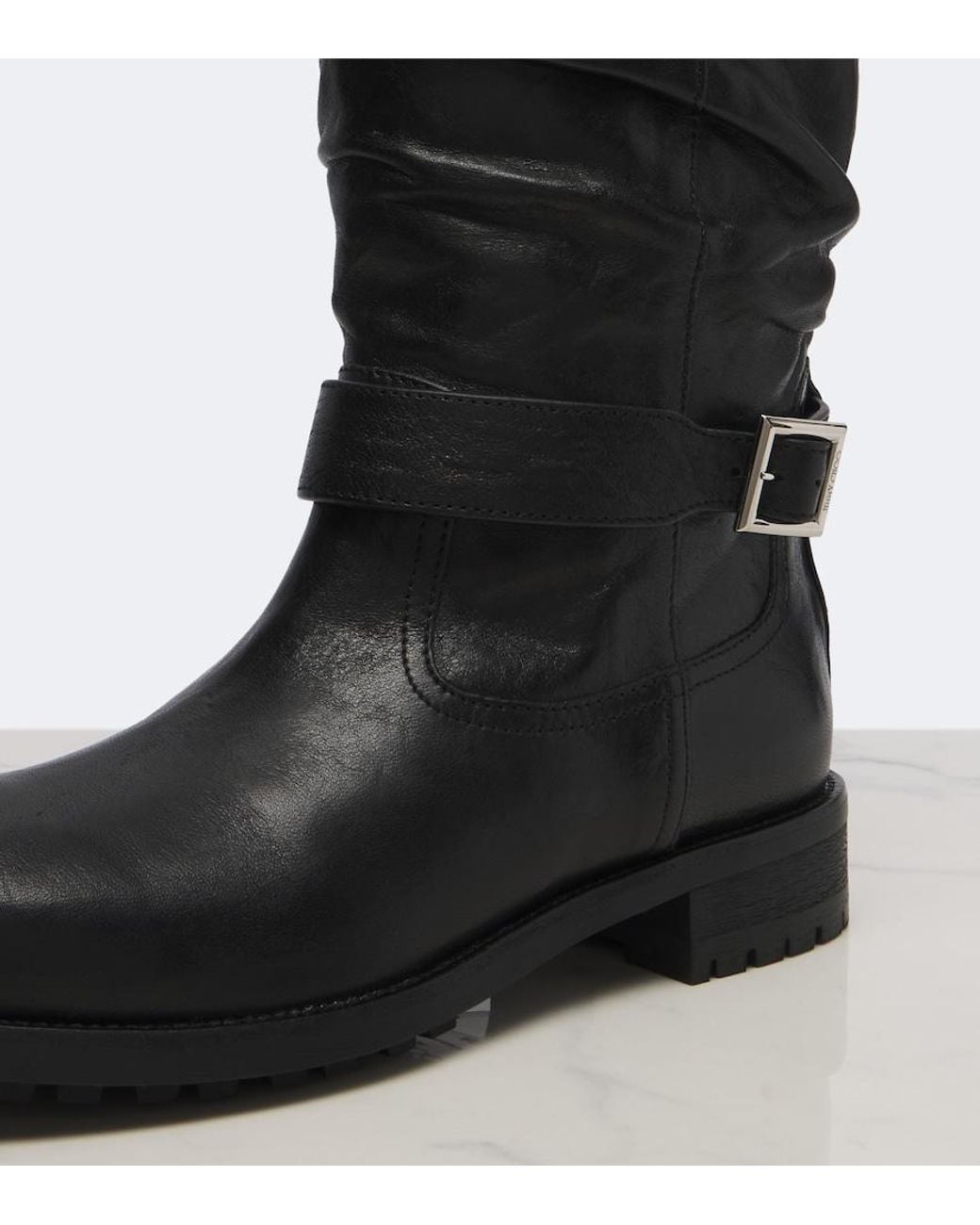Jimmy Choo Black Biker Leather Knee-High Boots
