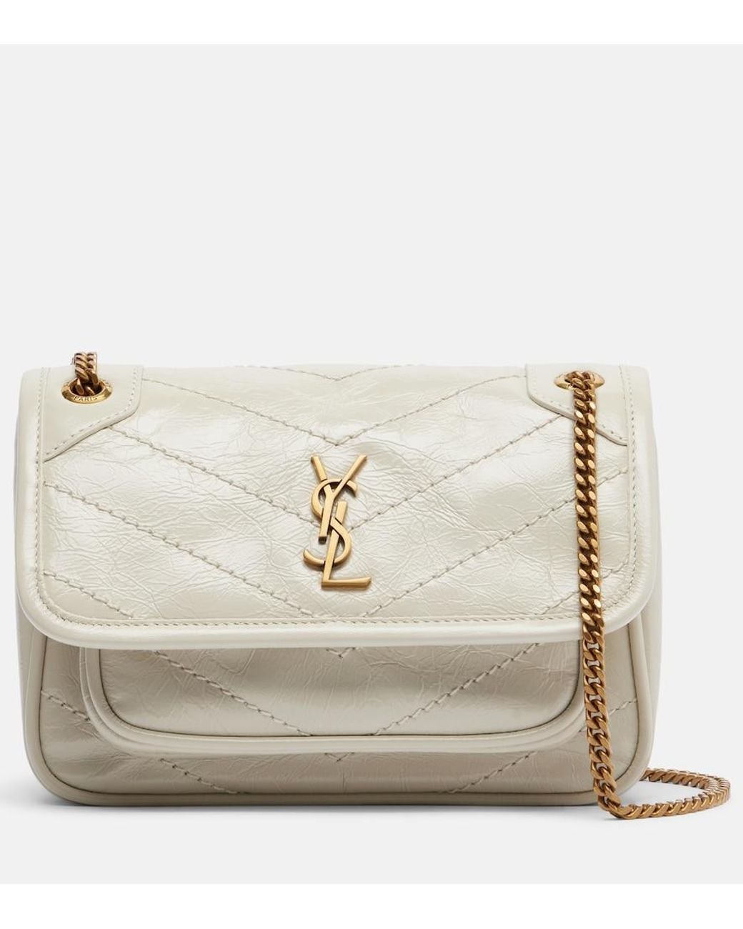 Saint Laurent Natural Niki Cassandre Mini Leather Shoulder Bag