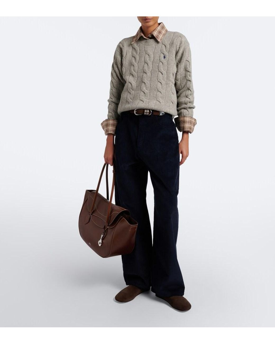Polo Ralph Lauren Gray Cable-Knit Wool And Cashmere Sweater