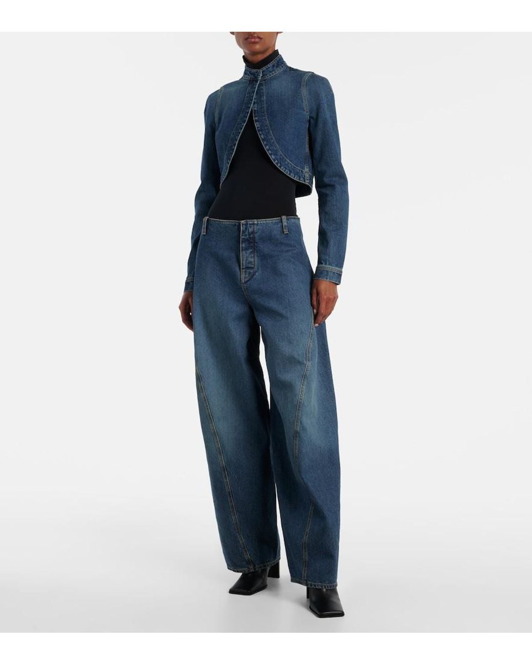 Alaïa Blue Mid-Rise Barrel-Leg Jeans