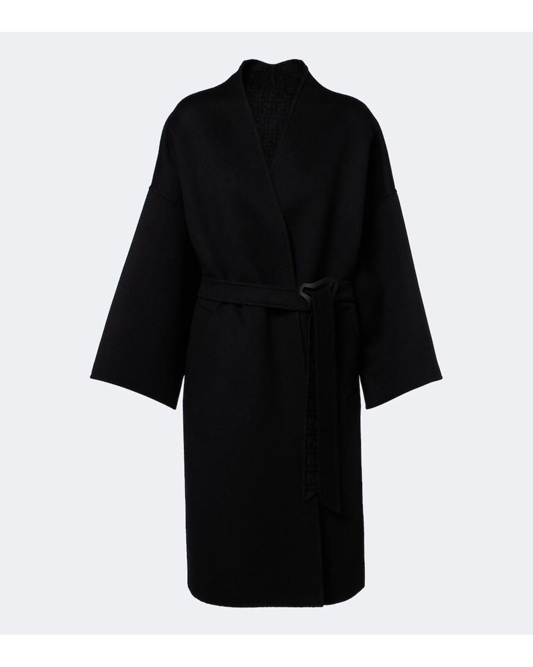 Fendi Black Belted Wool And Silk Coat
