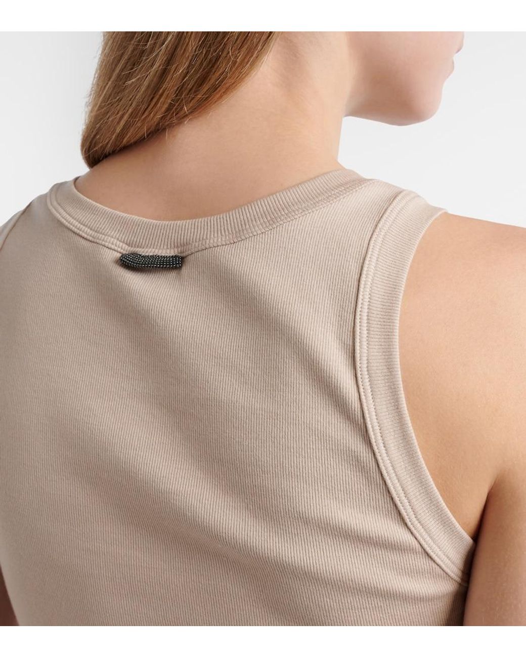 Brunello Cucinelli Natural Monili Cotton-Blend Tank Top