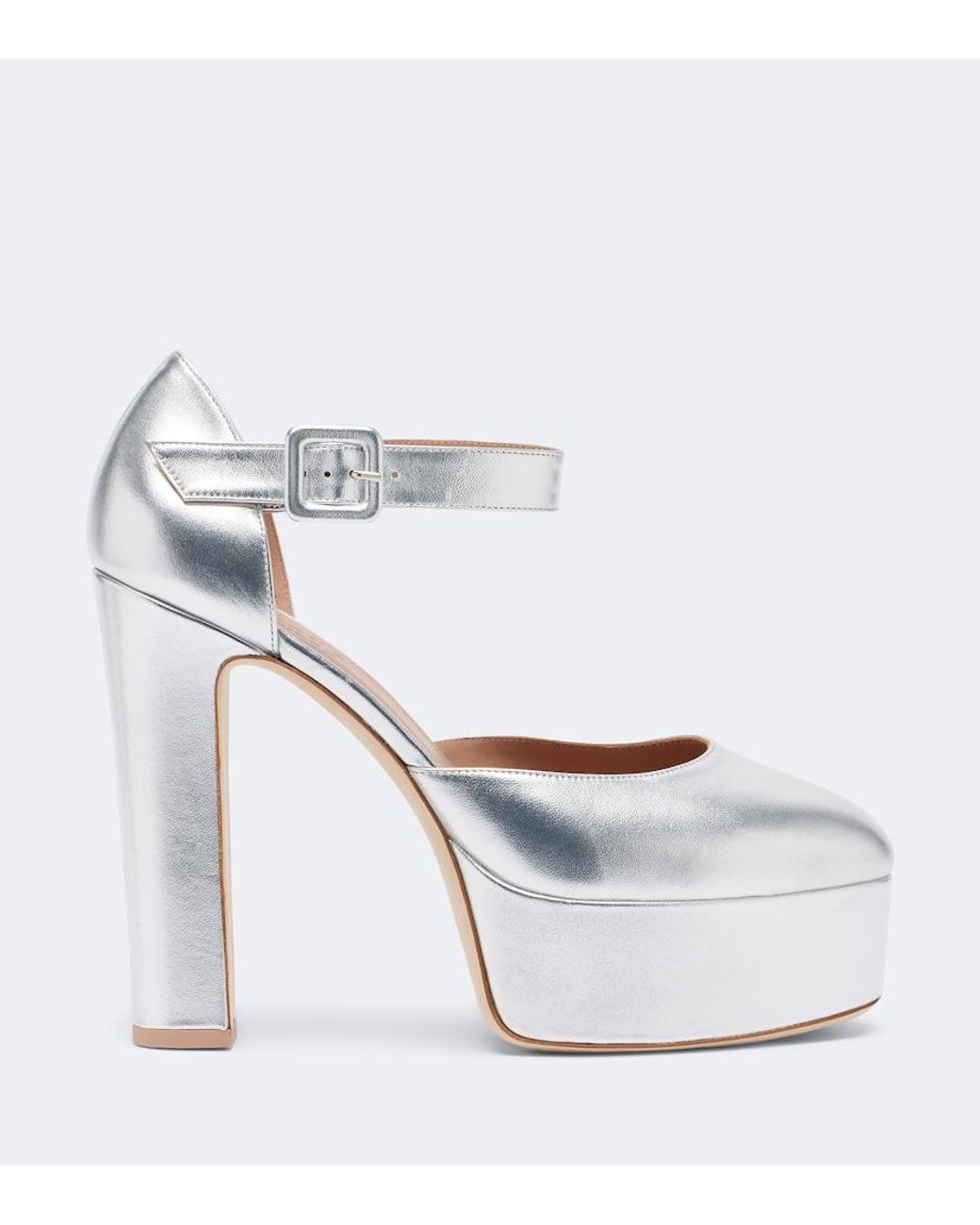 Malone Souliers White Leila Metallic Leather Platform Pumps