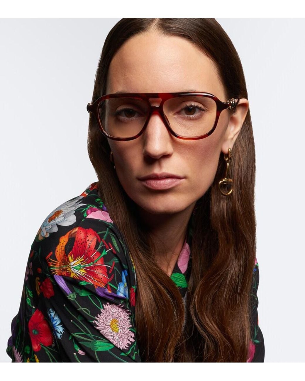 Gucci Brown Horsebit Navigator Glasses