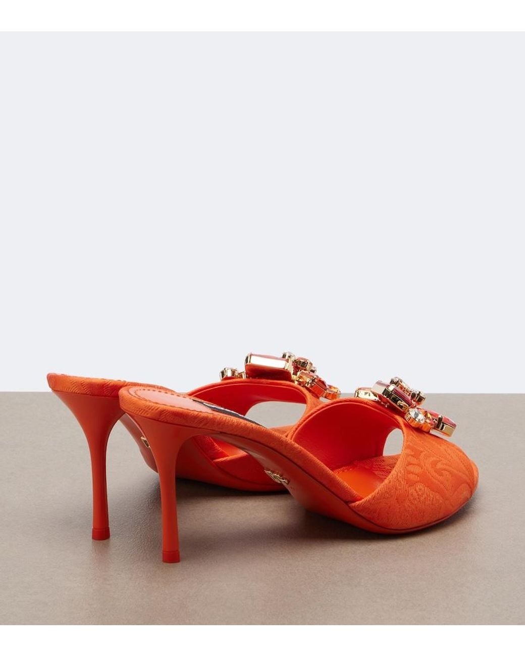 Dolce & Gabbana Red Embellished Brocade Mules