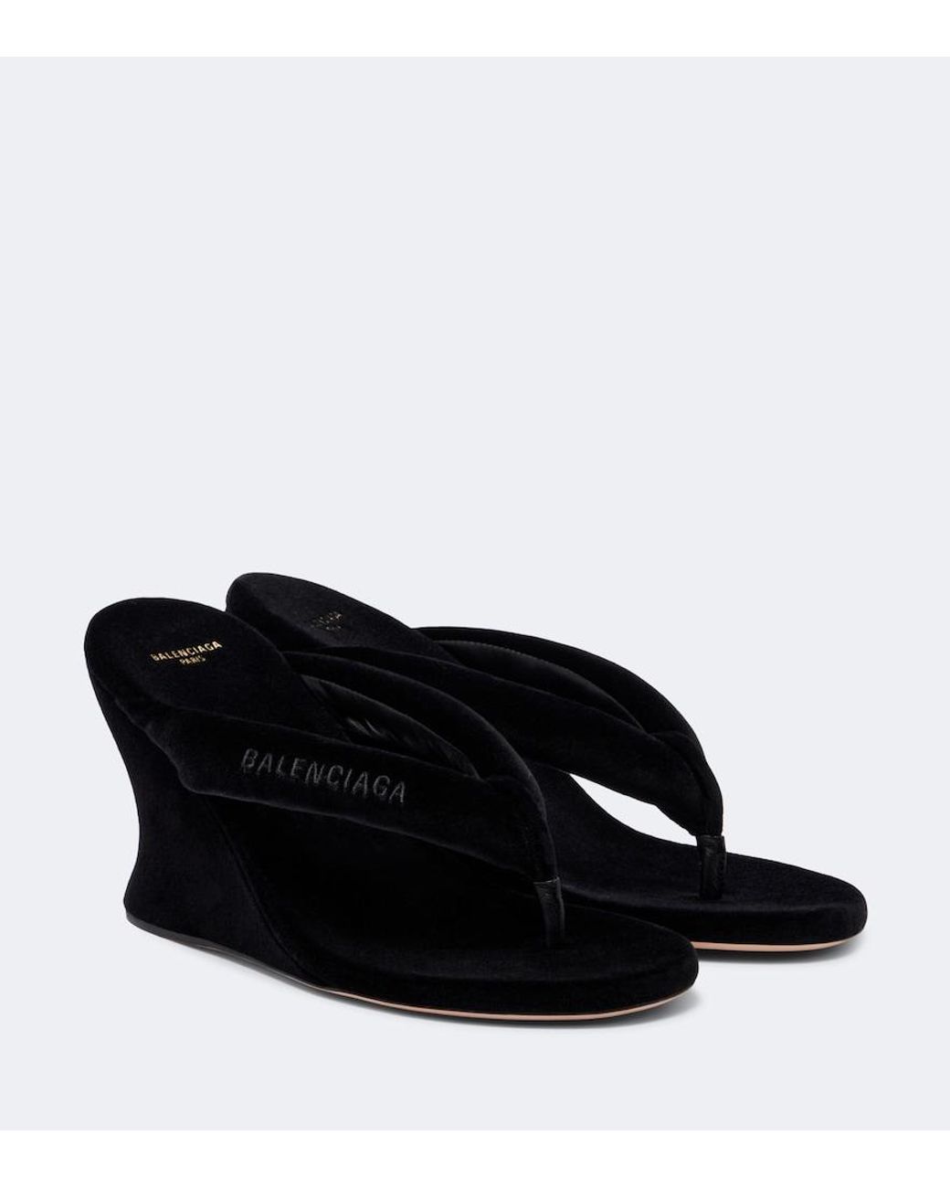 Balenciaga Black Gaeta Velvet Wedge Thong Sandals