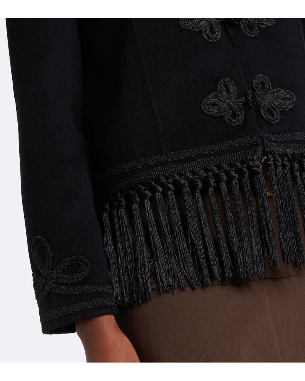Rixo Black Inga Fringed Wool-Blend Jacket
