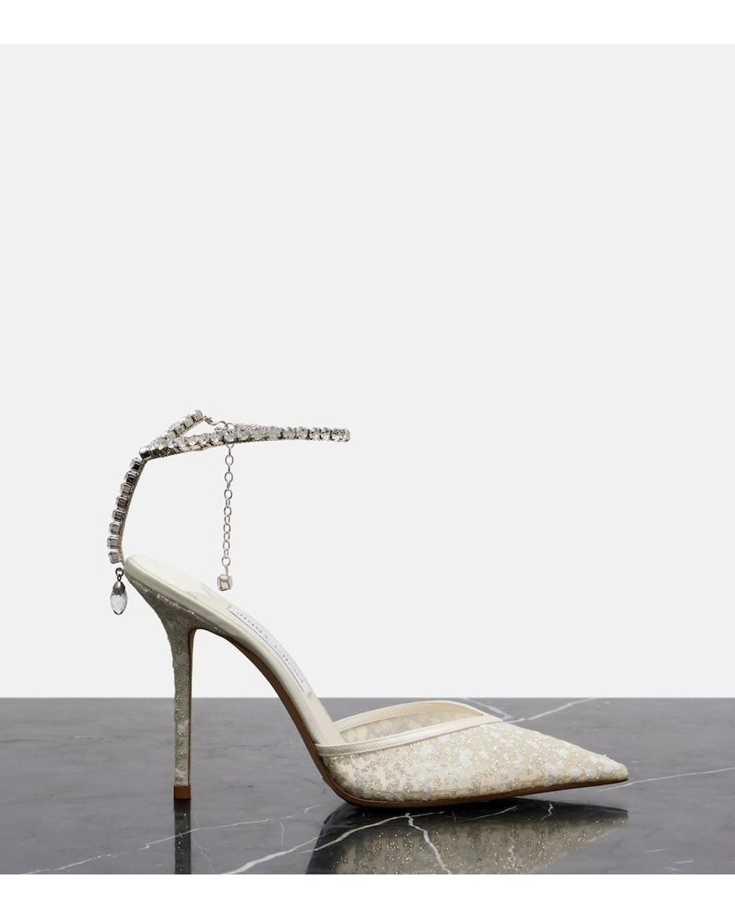 Jimmy Choo White Saeda 100 Embellished Mesh Pumps