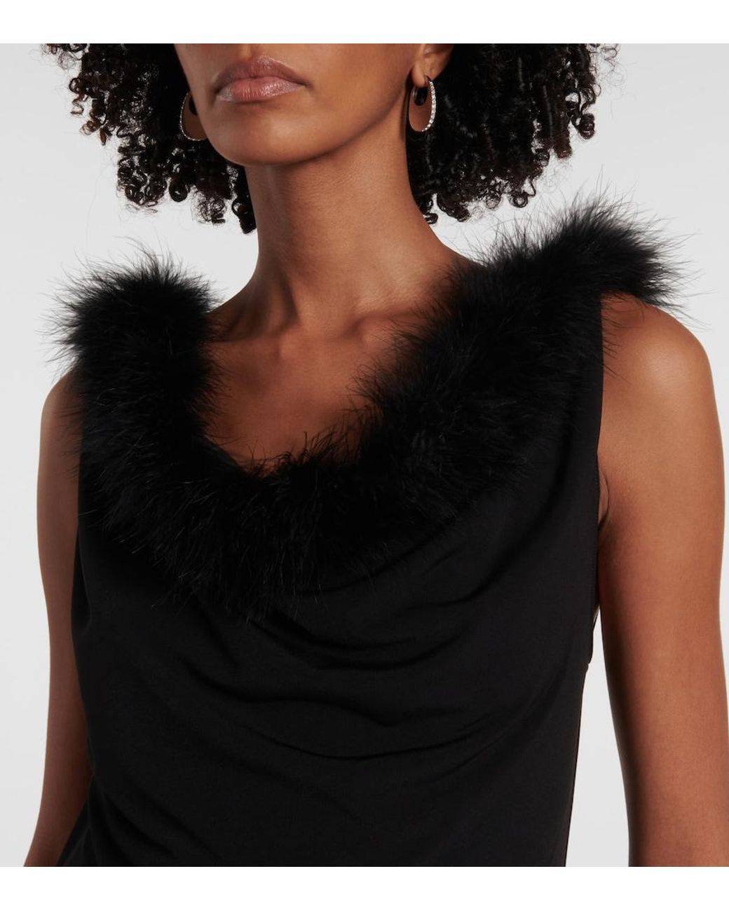 Coperni Black Boa Feather-Trimmed Maxi Dress