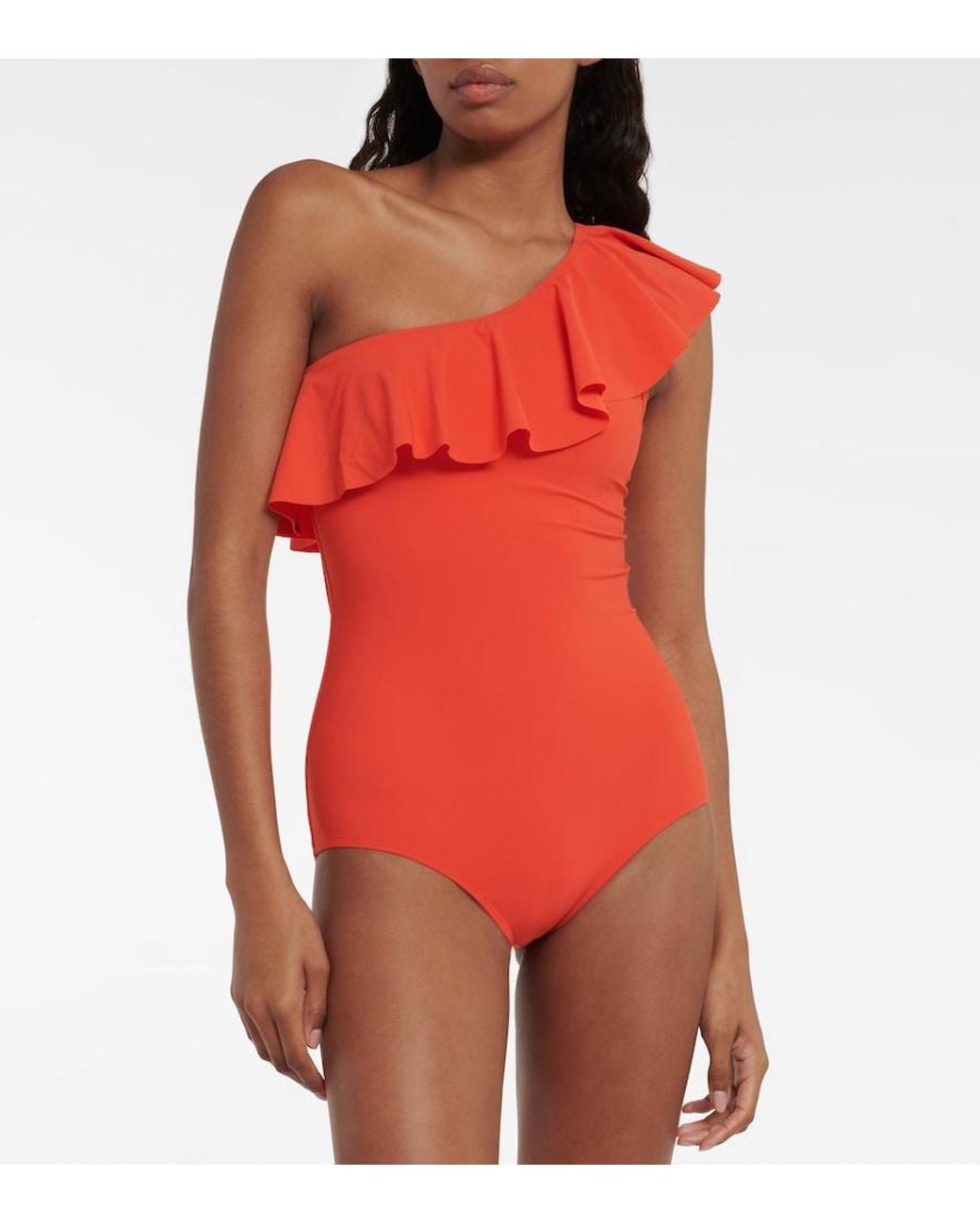 Isabel Marant Red Sicilya One-Shoulder Swimsuit