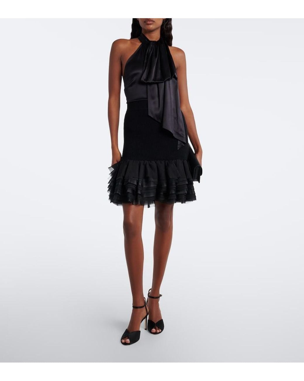 Nina Ricci Black Ruffled Wool And Cashmere Miniskirt